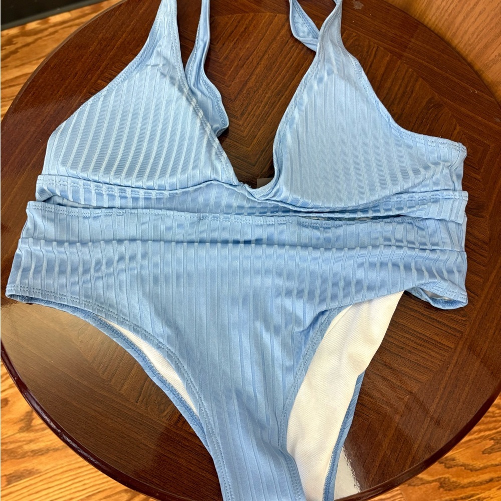 Light Blue Ribbed Bikini Set